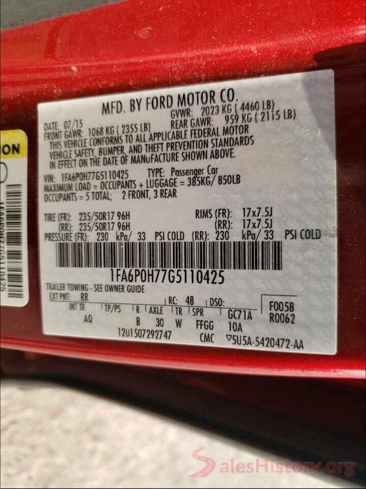 1FA6P0H77G5110425 2016 FORD FUSION