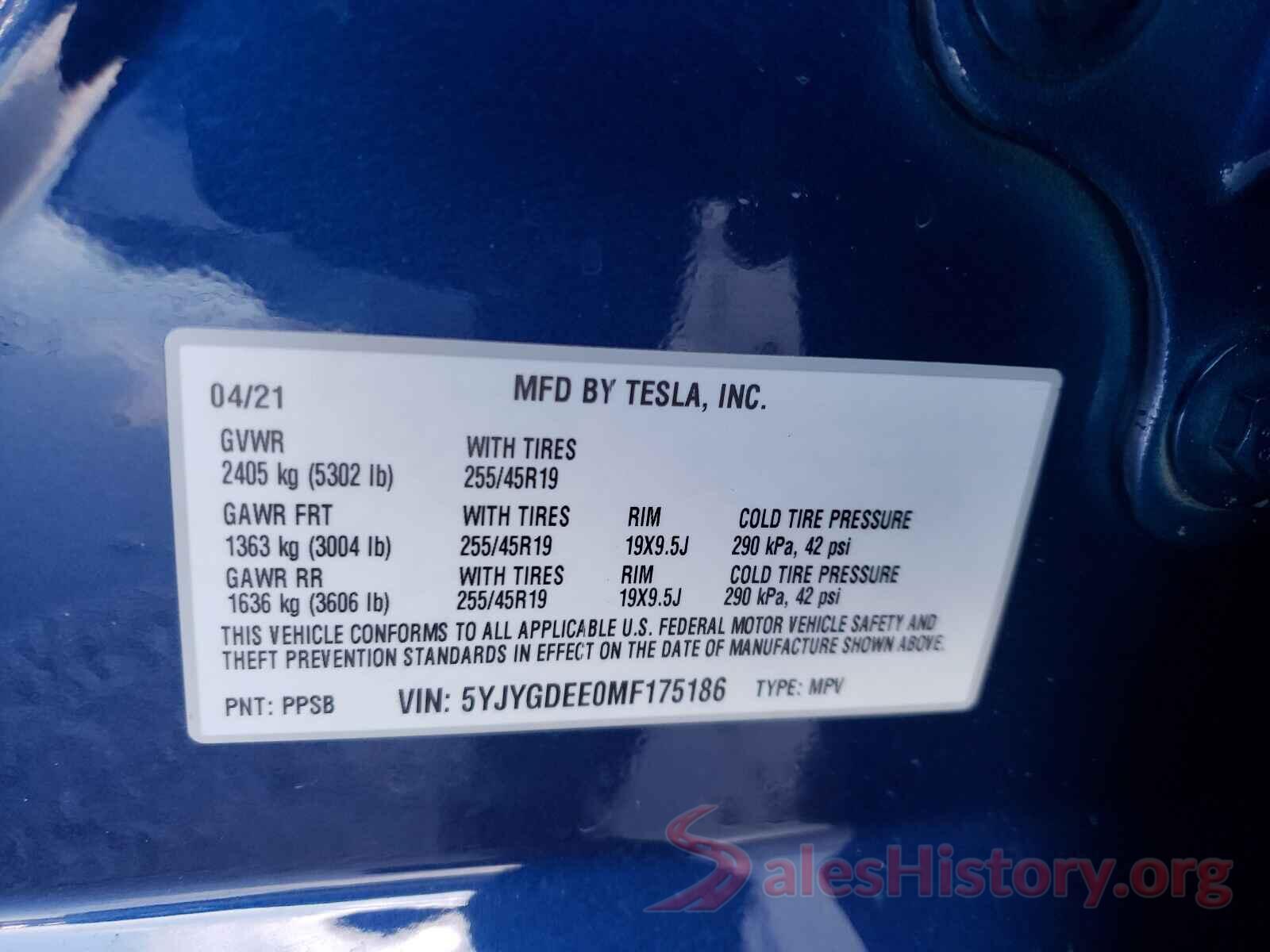 5YJYGDEE0MF175186 2021 TESLA MODEL Y