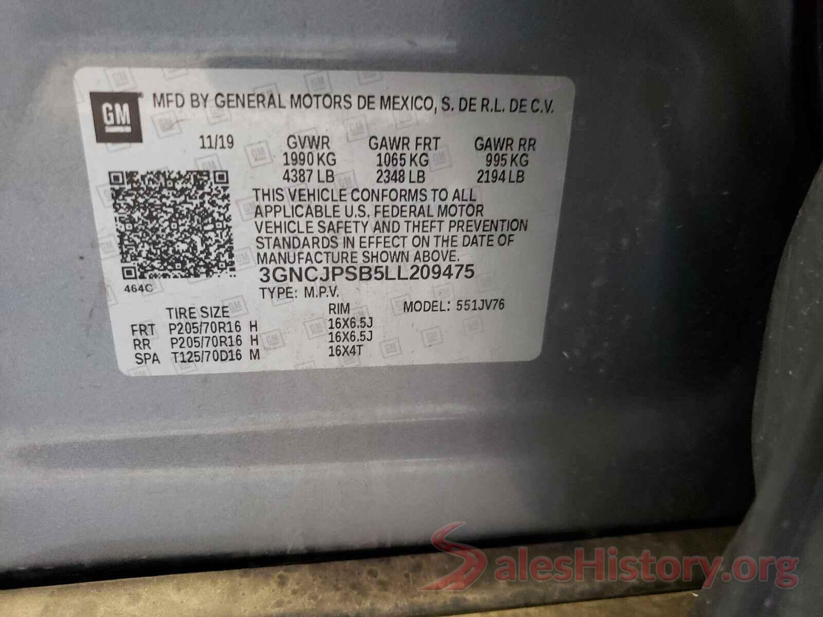 3GNCJPSB5LL209475 2020 CHEVROLET TRAX