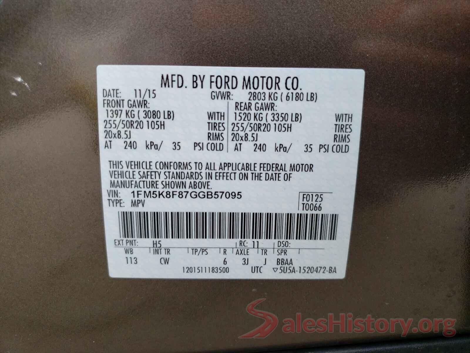 1FM5K8F87GGB57095 2016 FORD EXPLORER