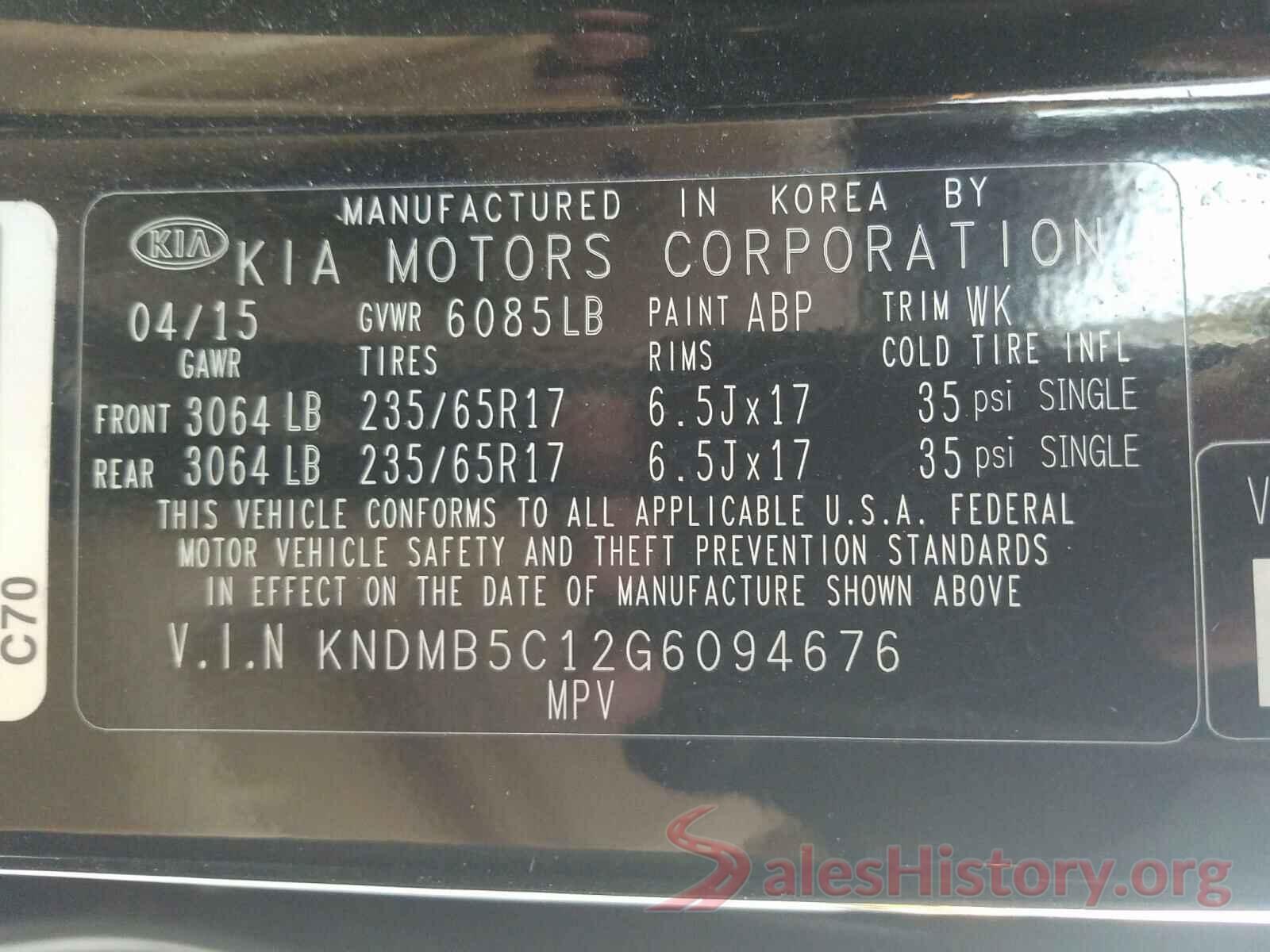 KNDMB5C12G6094676 2016 KIA SEDONA