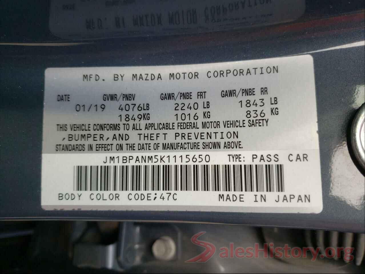 JM1BPANM5K1115650 2019 MAZDA 3