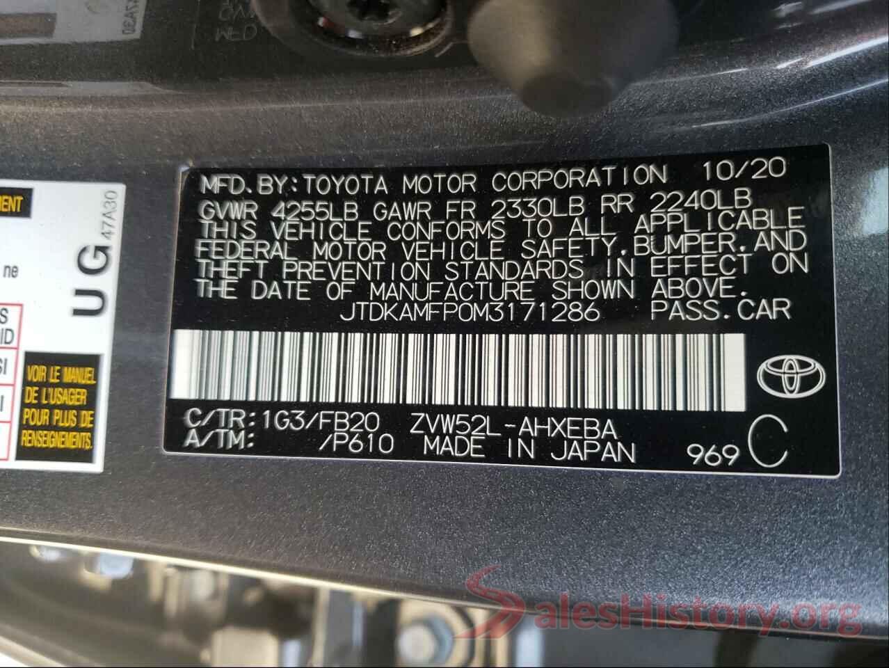 JTDKAMFP0M3171286 2021 TOYOTA PRIUS