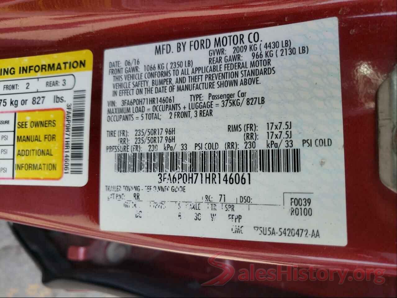 3FA6P0H71HR146061 2017 FORD FUSION