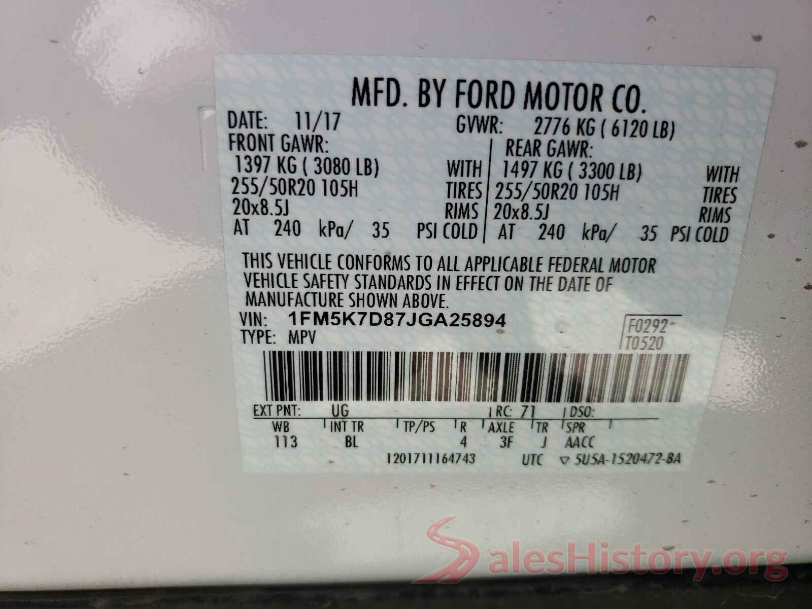 1FM5K7D87JGA25894 2018 FORD EXPLORER