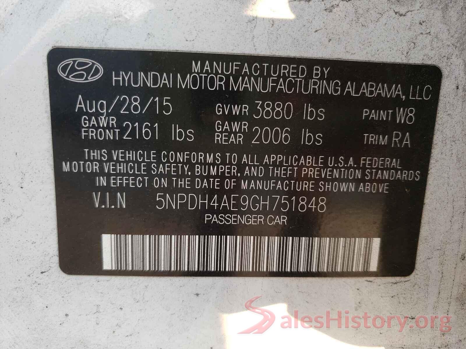 5NPDH4AE9GH751848 2016 HYUNDAI ELANTRA