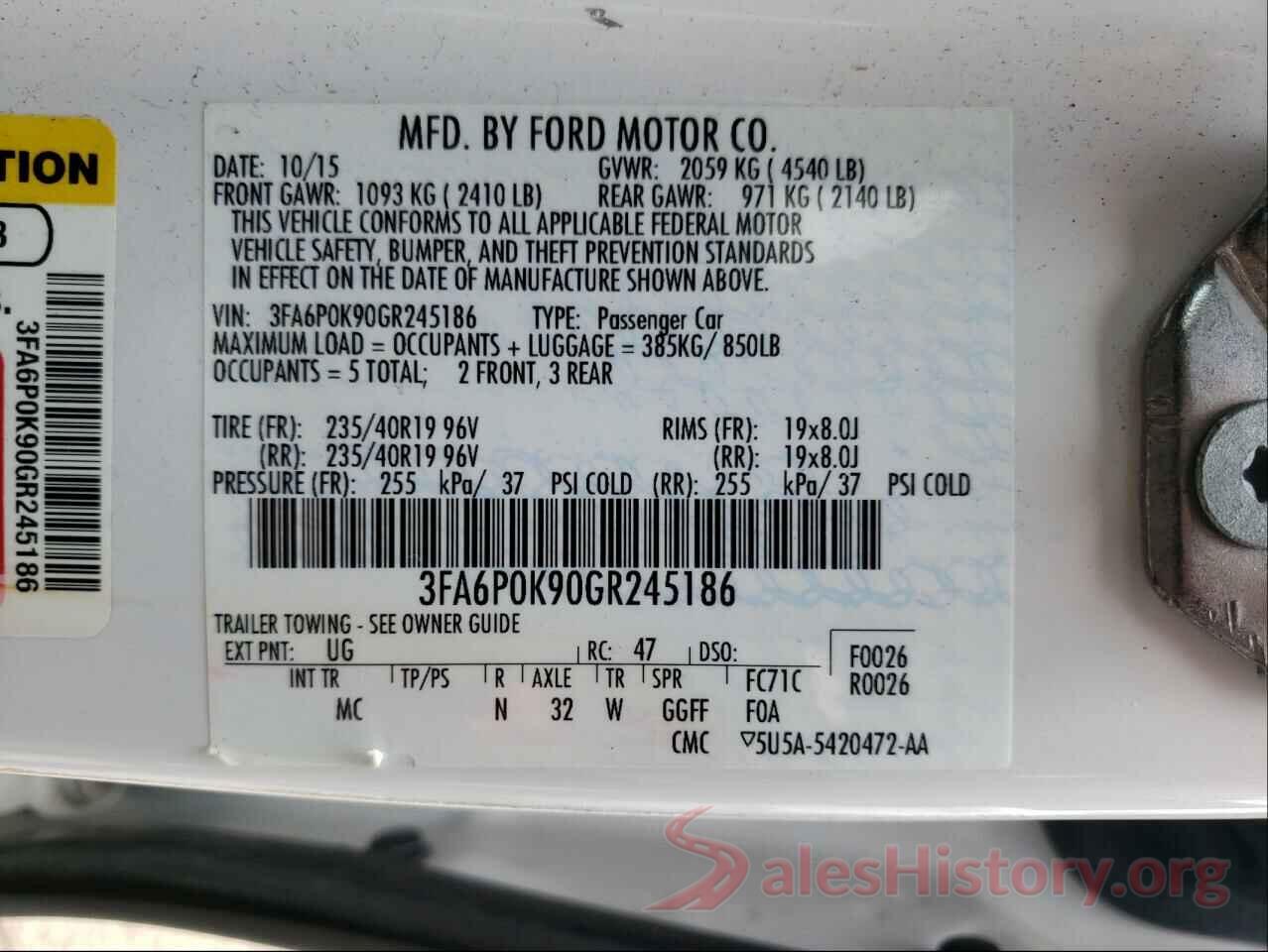 3FA6P0K90GR245186 2016 FORD FUSION