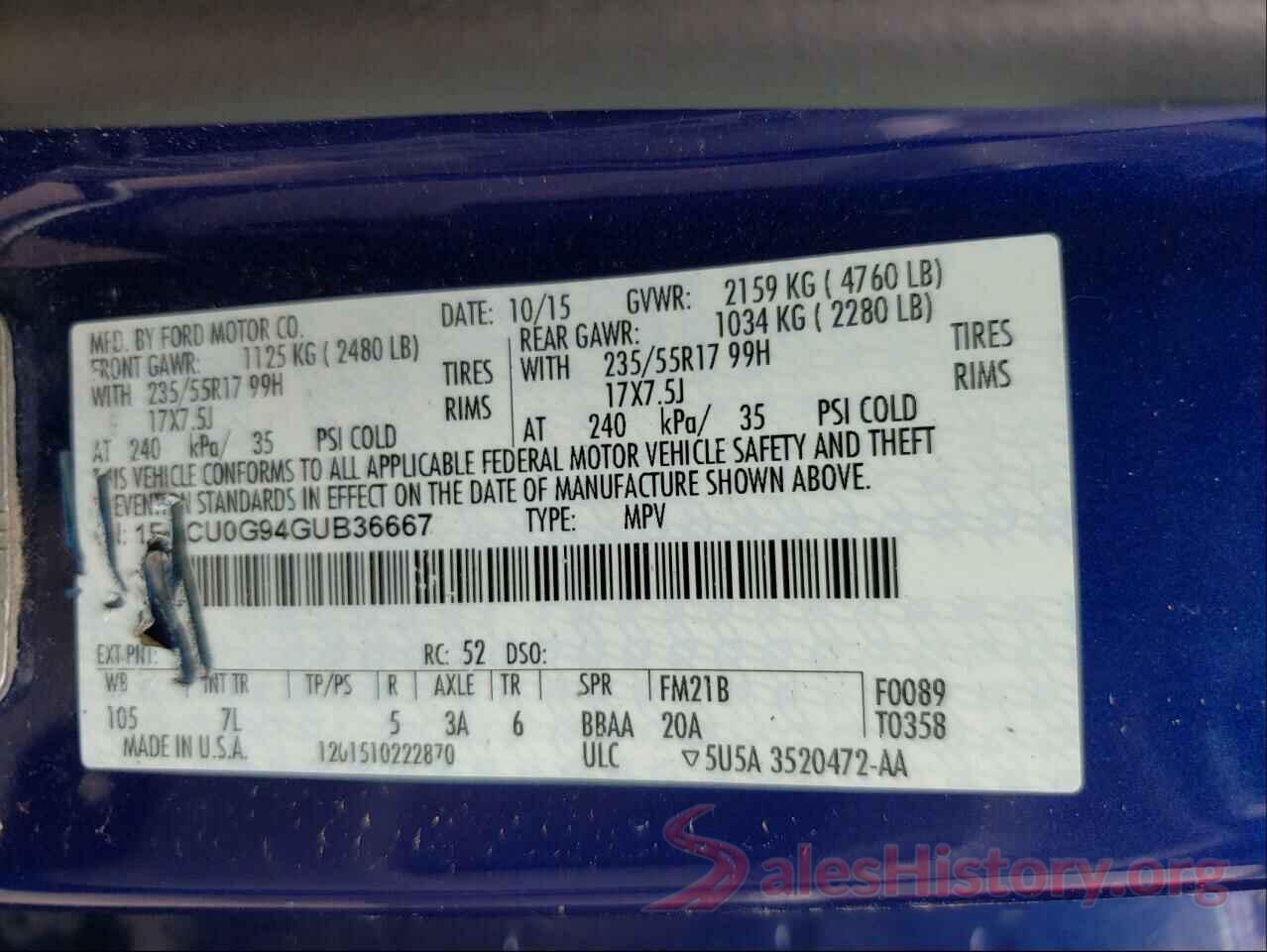 1FMCU0G94GUB36667 2016 FORD ESCAPE