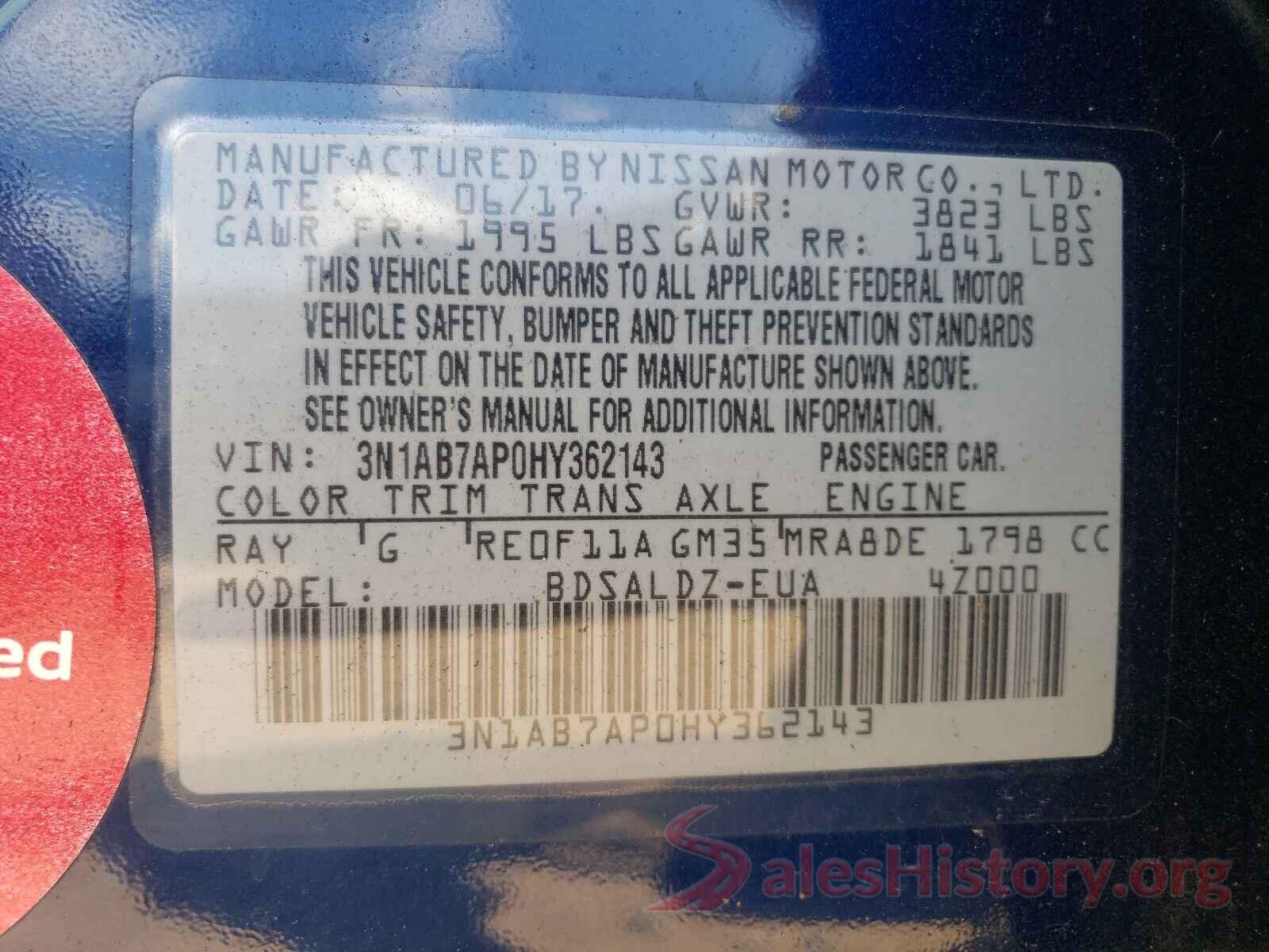 3N1AB7AP0HY362143 2017 NISSAN SENTRA