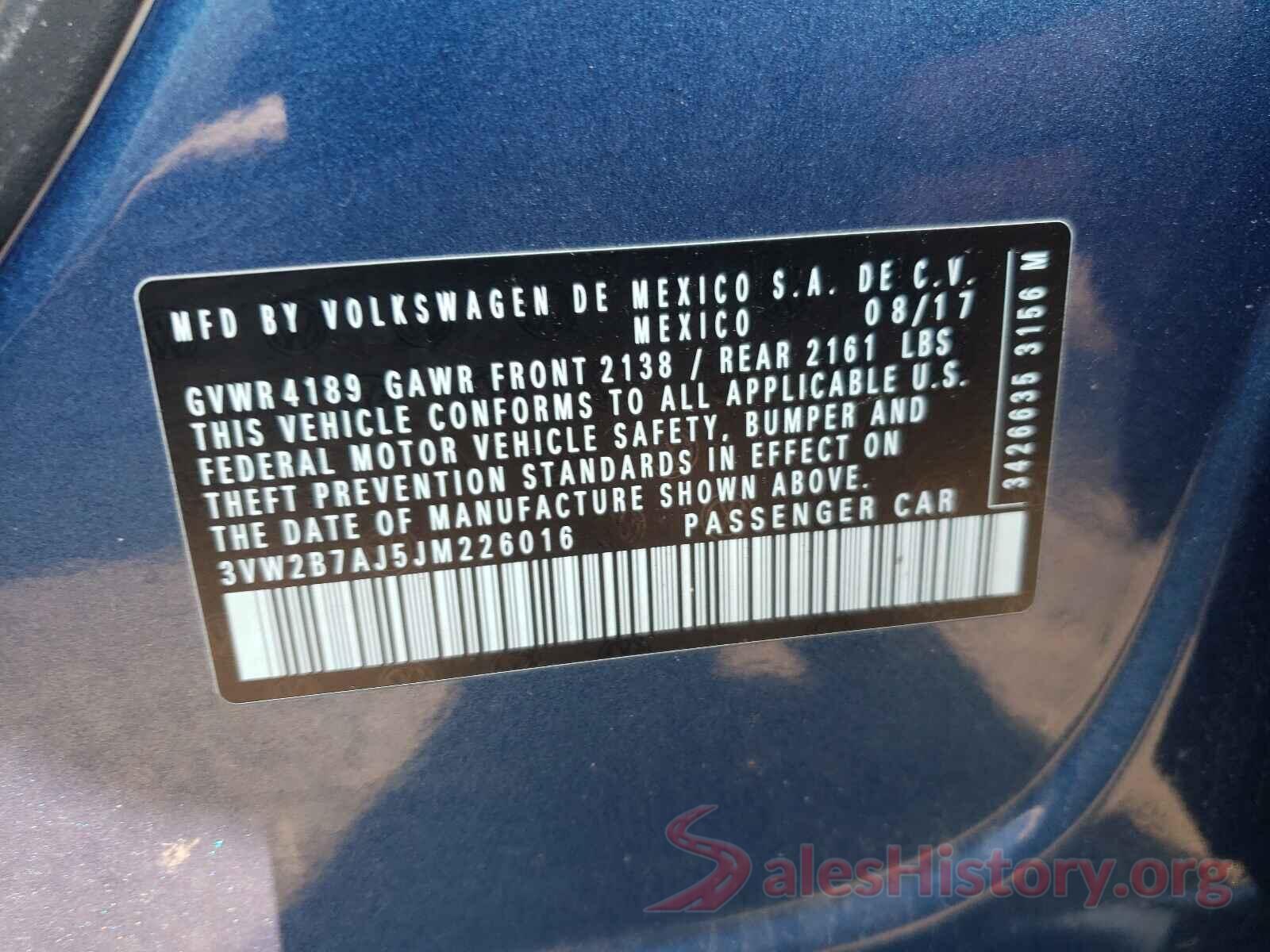 3VW2B7AJ5JM226016 2018 VOLKSWAGEN JETTA