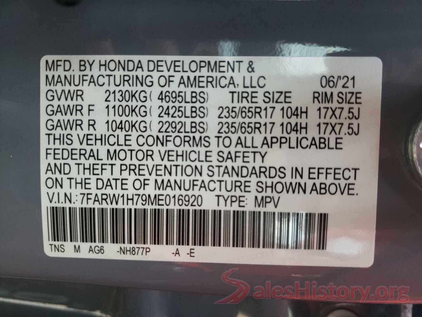 7FARW1H79ME016920 2021 HONDA CRV