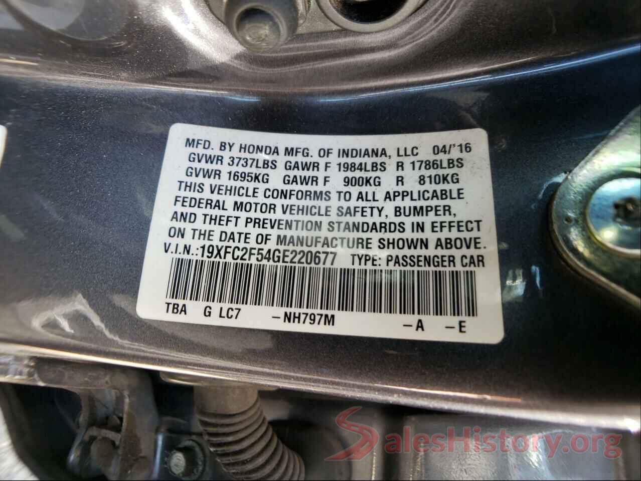 19XFC2F54GE220677 2016 HONDA CIVIC