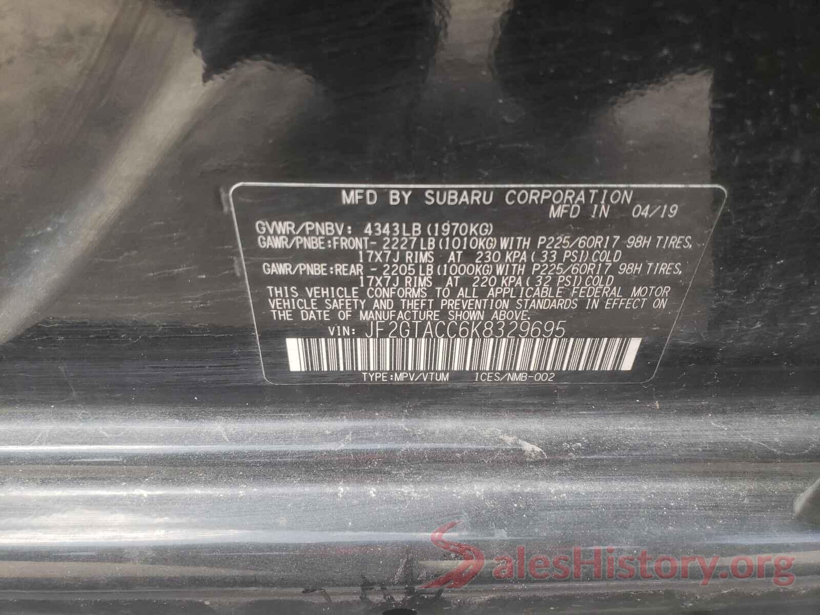 JF2GTACC6K8329695 2019 SUBARU CROSSTREK