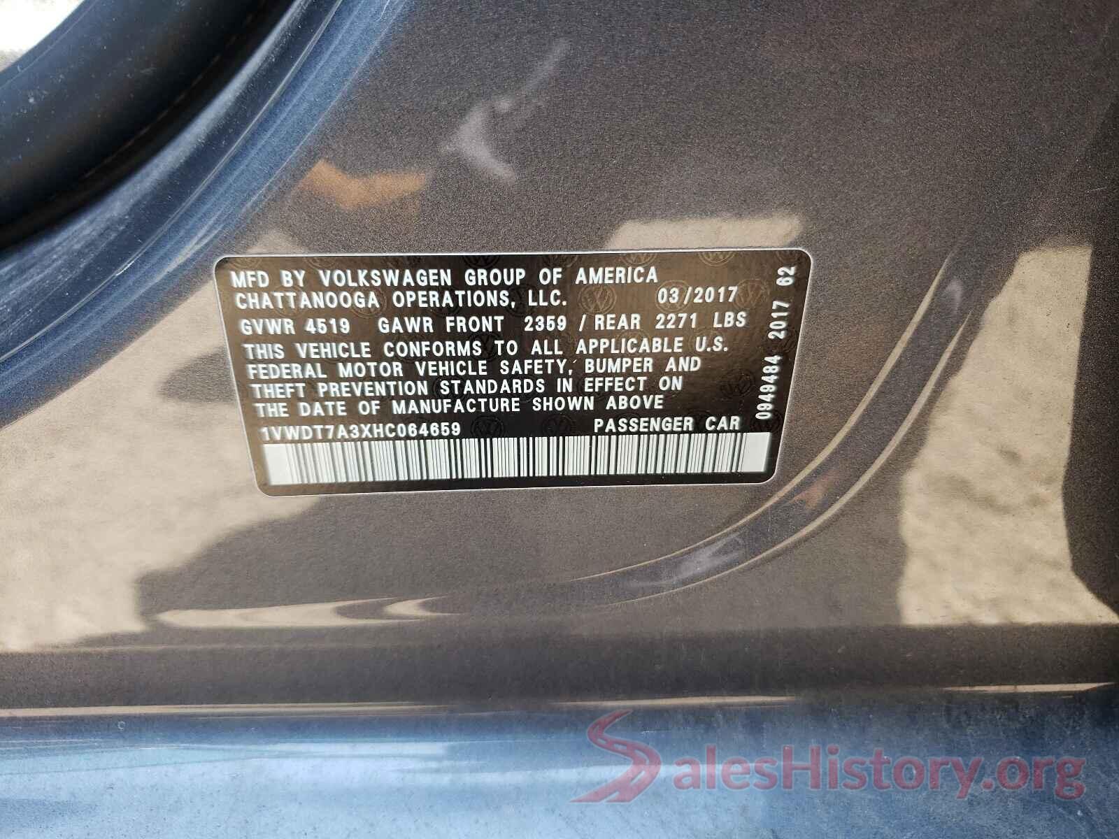 1VWDT7A3XHC064659 2017 VOLKSWAGEN PASSAT