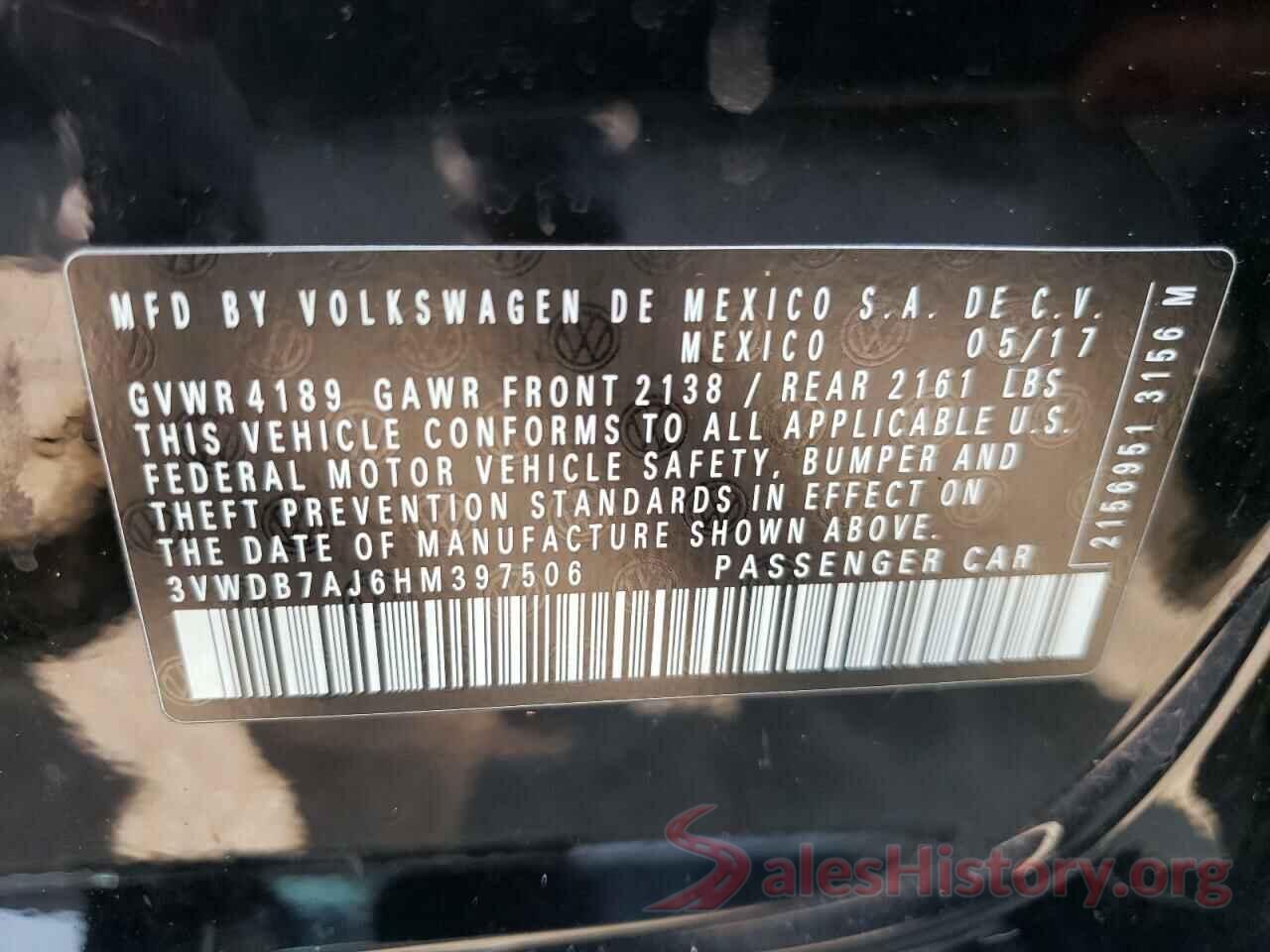 3VWDB7AJ6HM397506 2017 VOLKSWAGEN JETTA