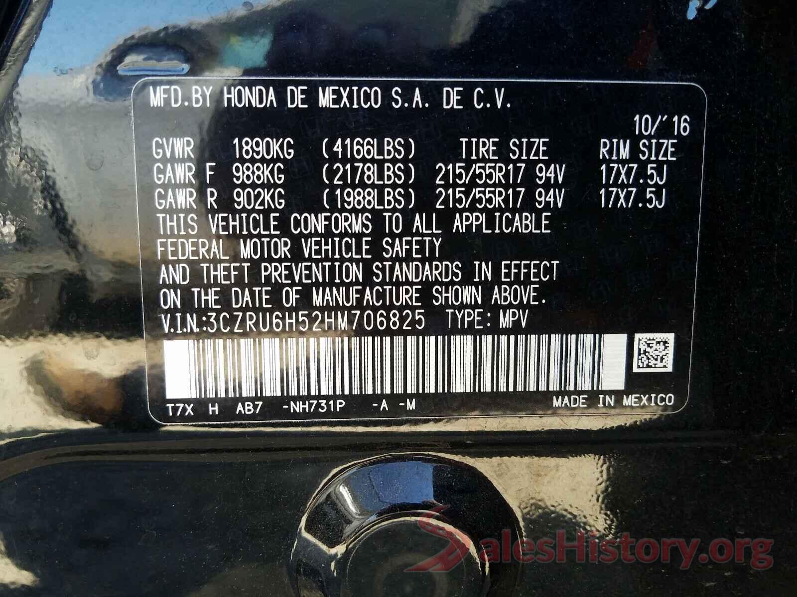 3CZRU6H52HM706825 2017 HONDA HR-V