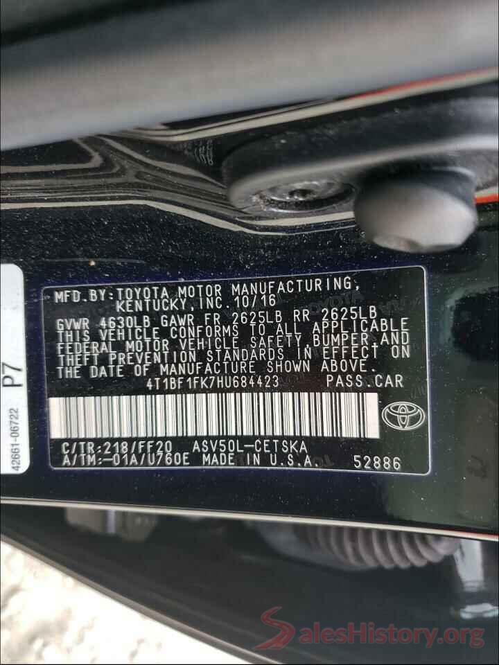 4T1BF1FK7HU684423 2017 TOYOTA CAMRY