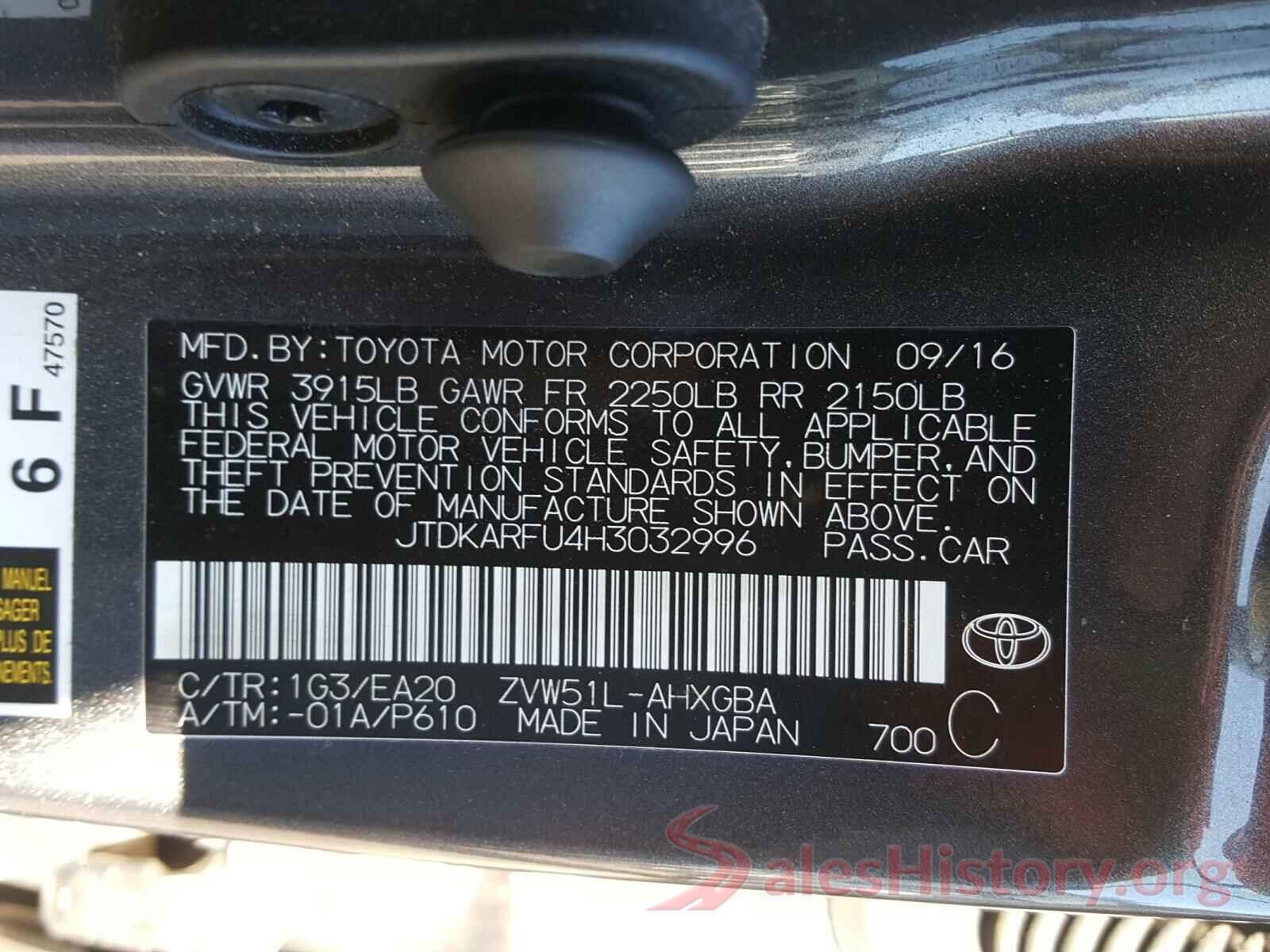 JTDKARFU4H3032996 2017 TOYOTA PRIUS