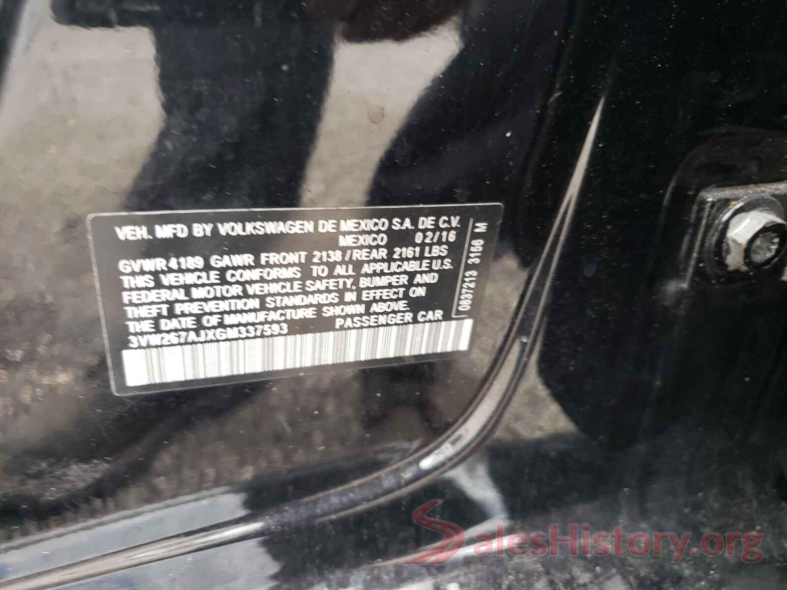 3VW267AJXGM337593 2016 VOLKSWAGEN JETTA