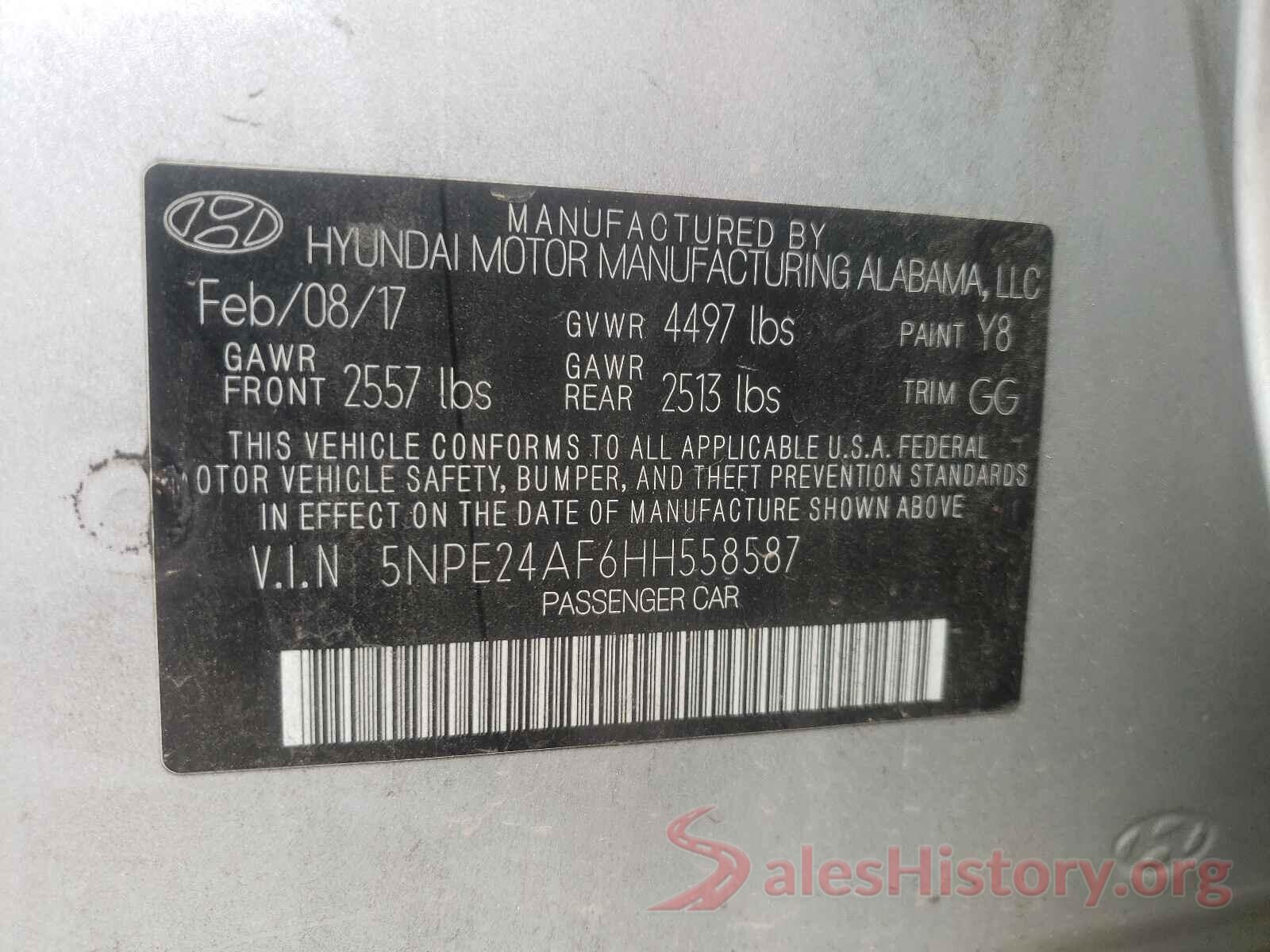 5NPE24AF6HH558587 2017 HYUNDAI SONATA