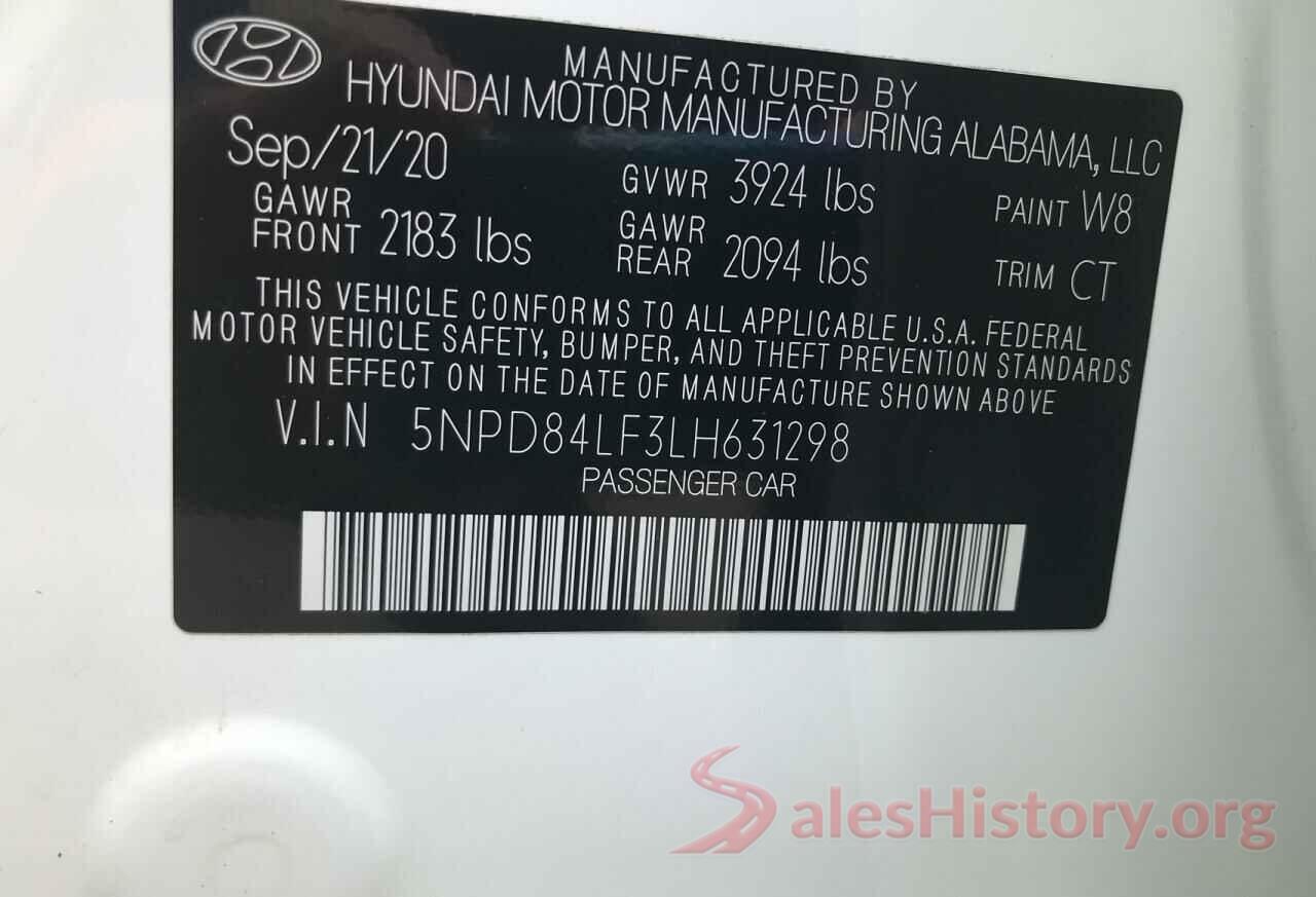 5NPD84LF3LH631298 2020 HYUNDAI ELANTRA