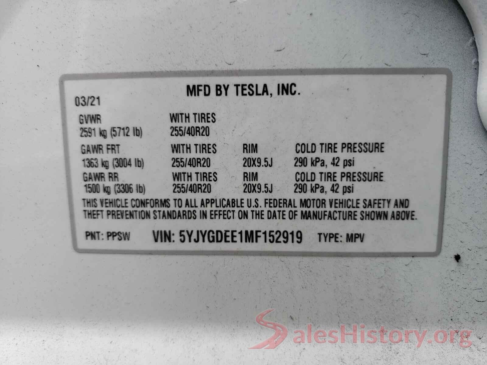 5YJYGDEE1MF152919 2021 TESLA MODEL Y