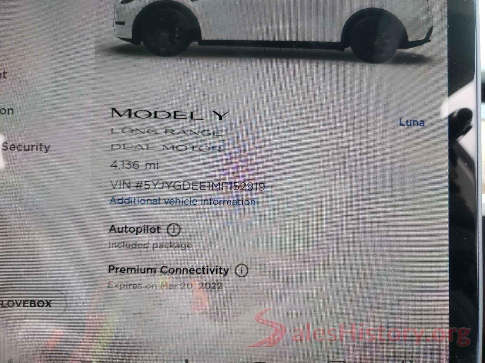 5YJYGDEE1MF152919 2021 TESLA MODEL Y