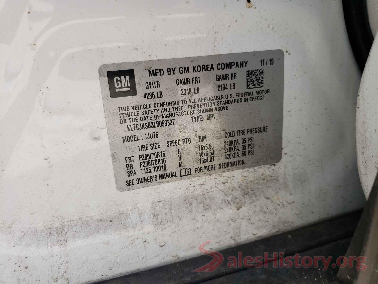 KL7CJKSB3LB059327 2020 CHEVROLET TRAX