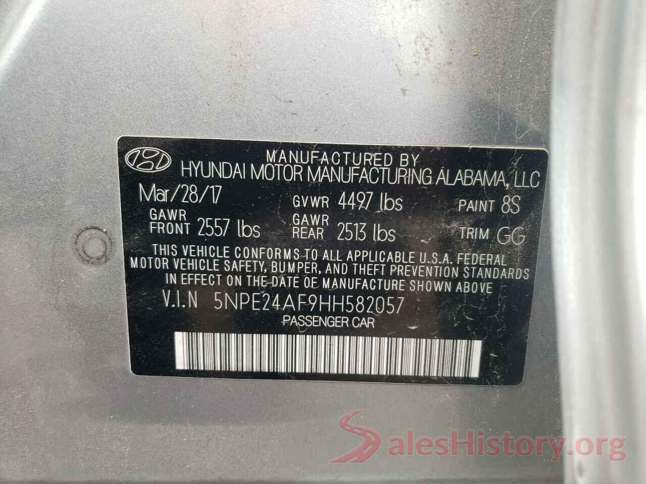 5NPE24AF9HH582057 2017 HYUNDAI SONATA