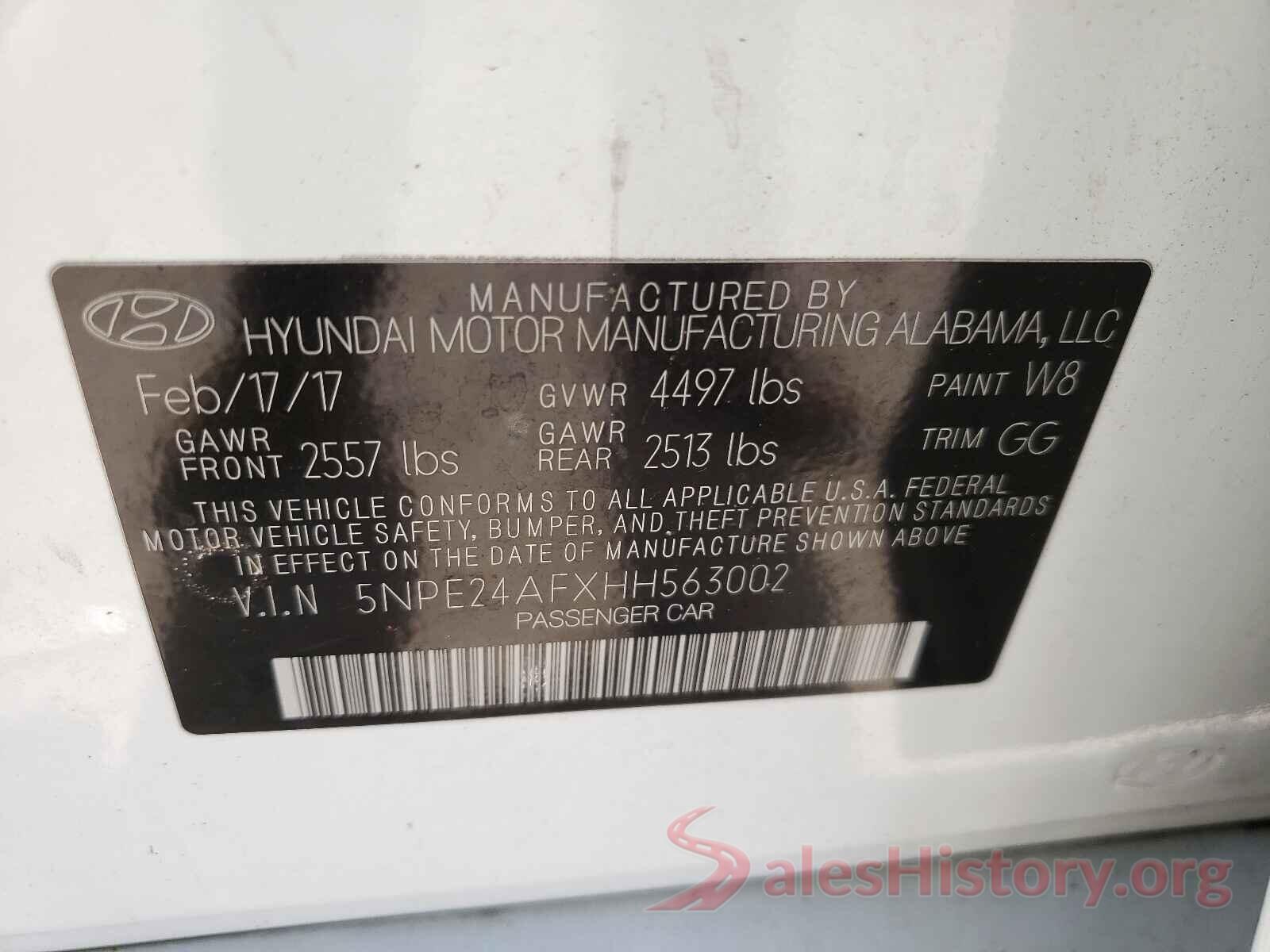 5NPE24AFXHH563002 2017 HYUNDAI SONATA