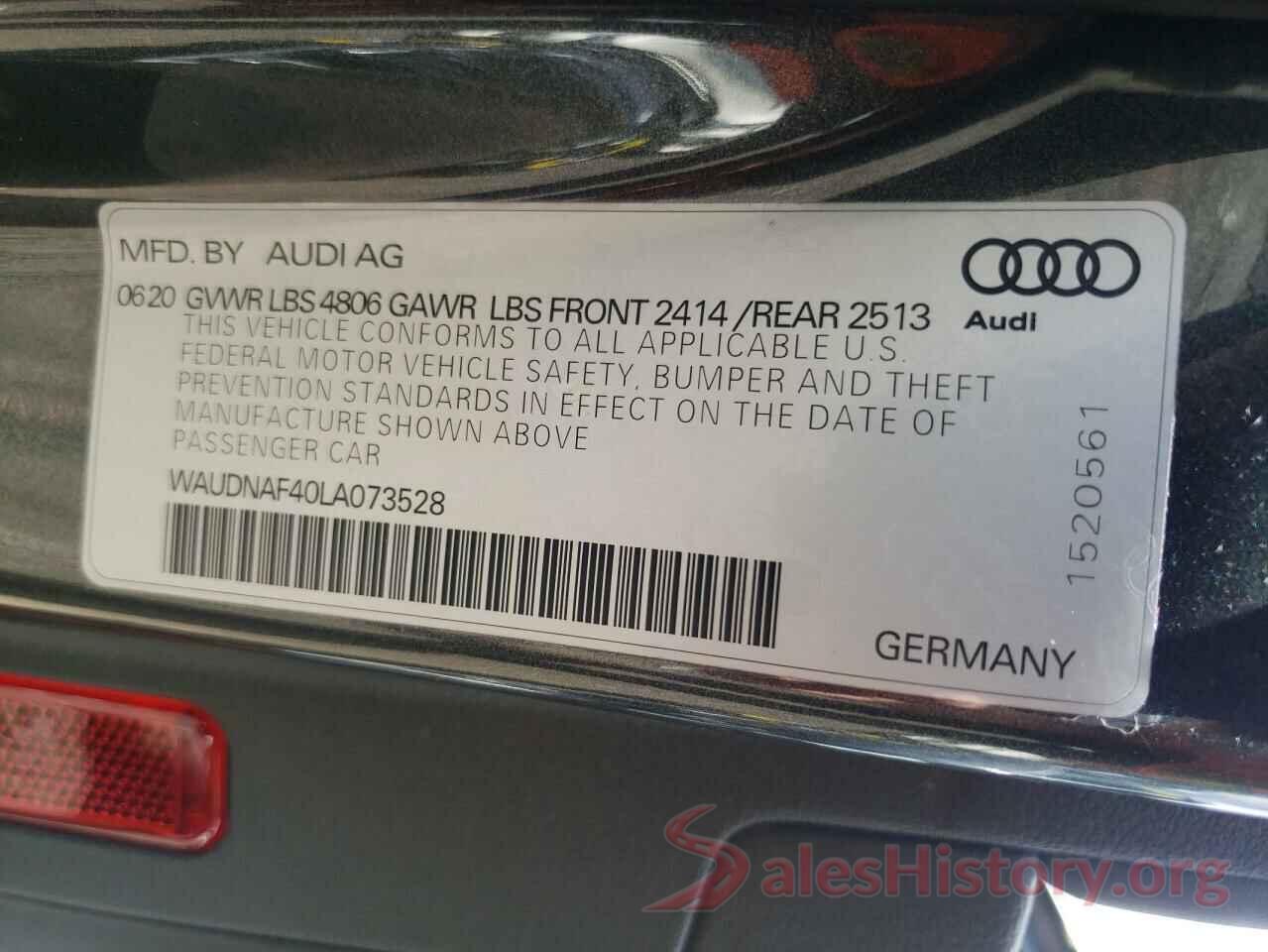 WAUDNAF40LA073528 2020 AUDI A4