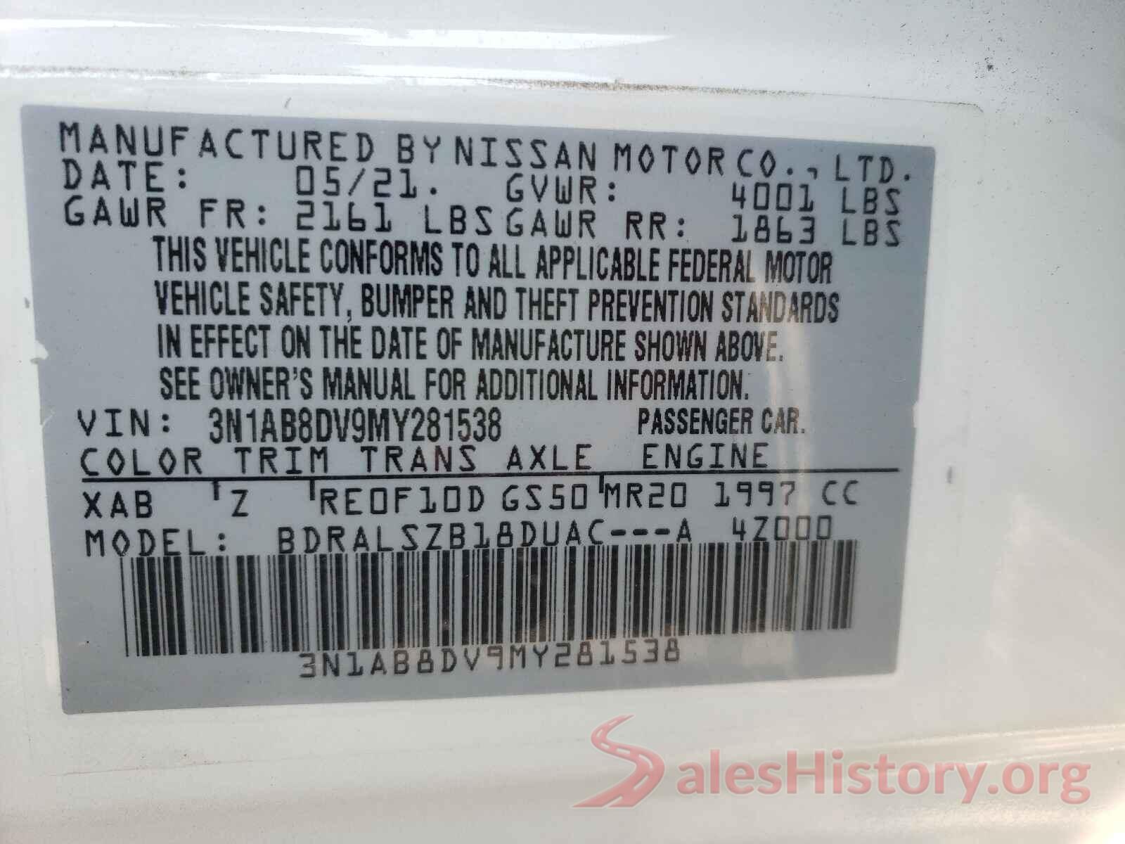 3N1AB8DV9MY281538 2021 NISSAN SENTRA