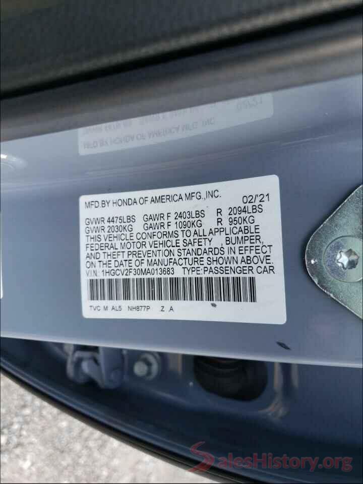 1HGCV2F30MA013683 2021 HONDA ACCORD