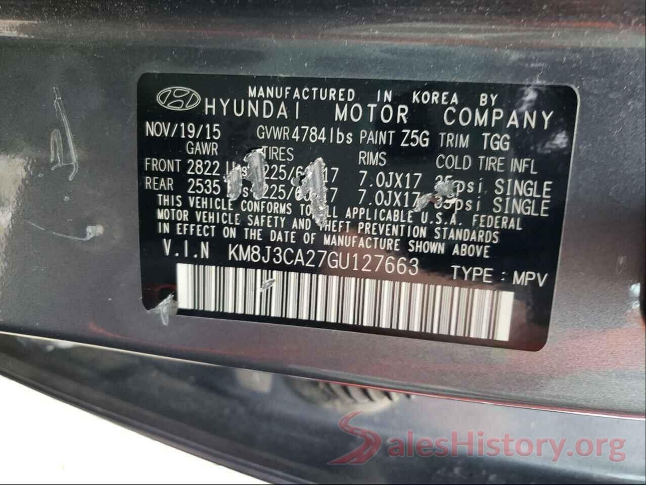 KM8J3CA27GU127663 2016 HYUNDAI TUCSON