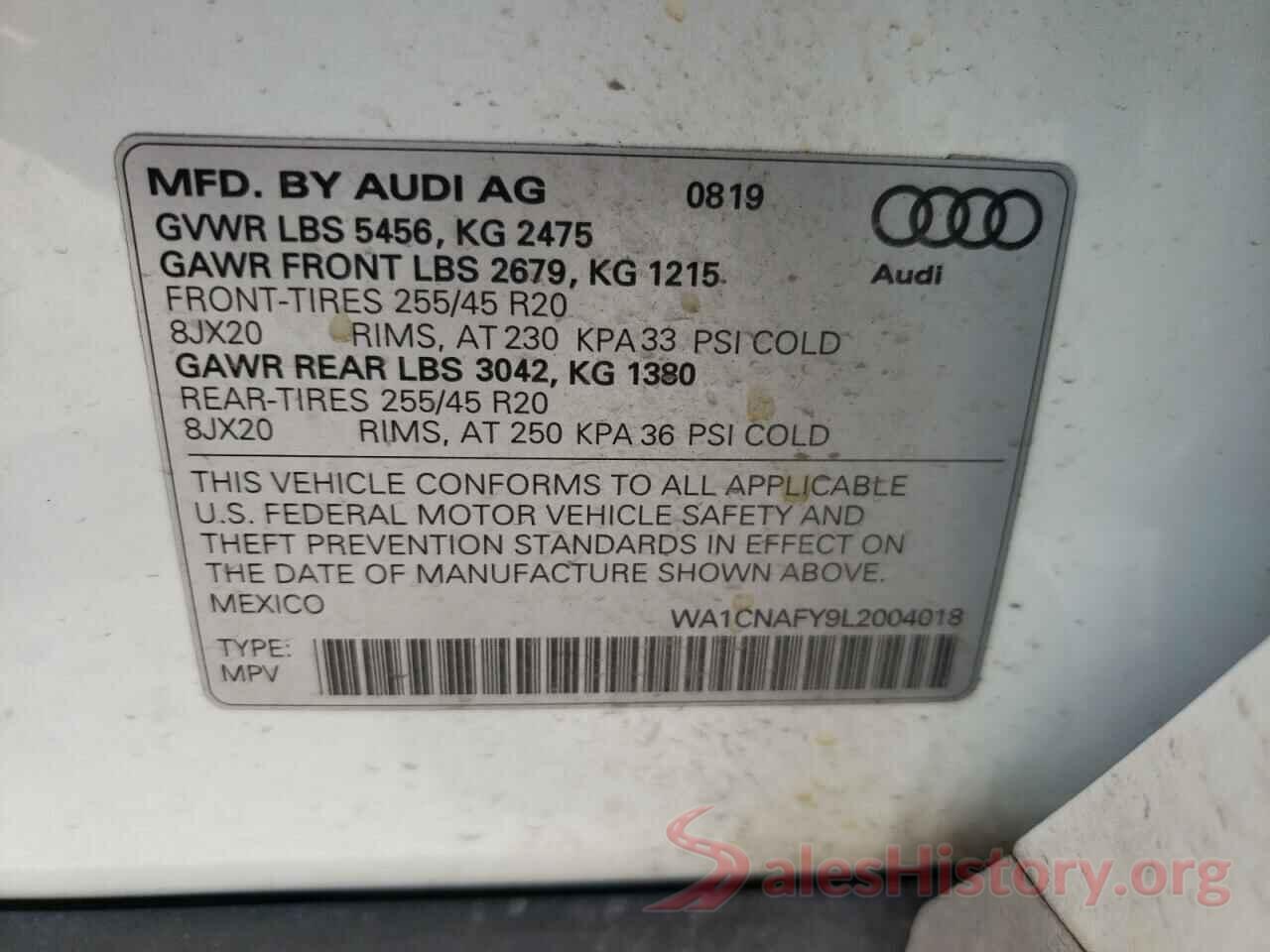 WA1CNAFY9L2004018 2020 AUDI Q5