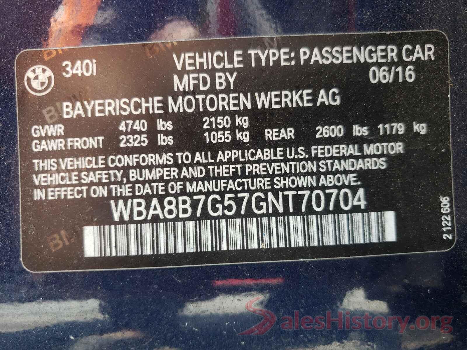 WBA8B7G57GNT70704 2016 BMW 3 SERIES