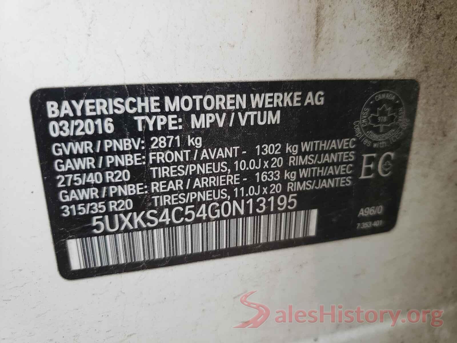 5UXKS4C54G0N13195 2016 BMW X5