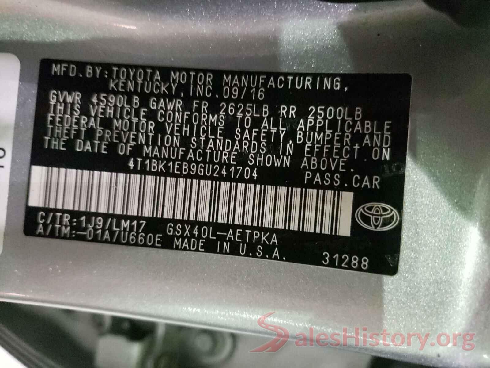 4T1BK1EB9GU241704 2016 TOYOTA AVALON