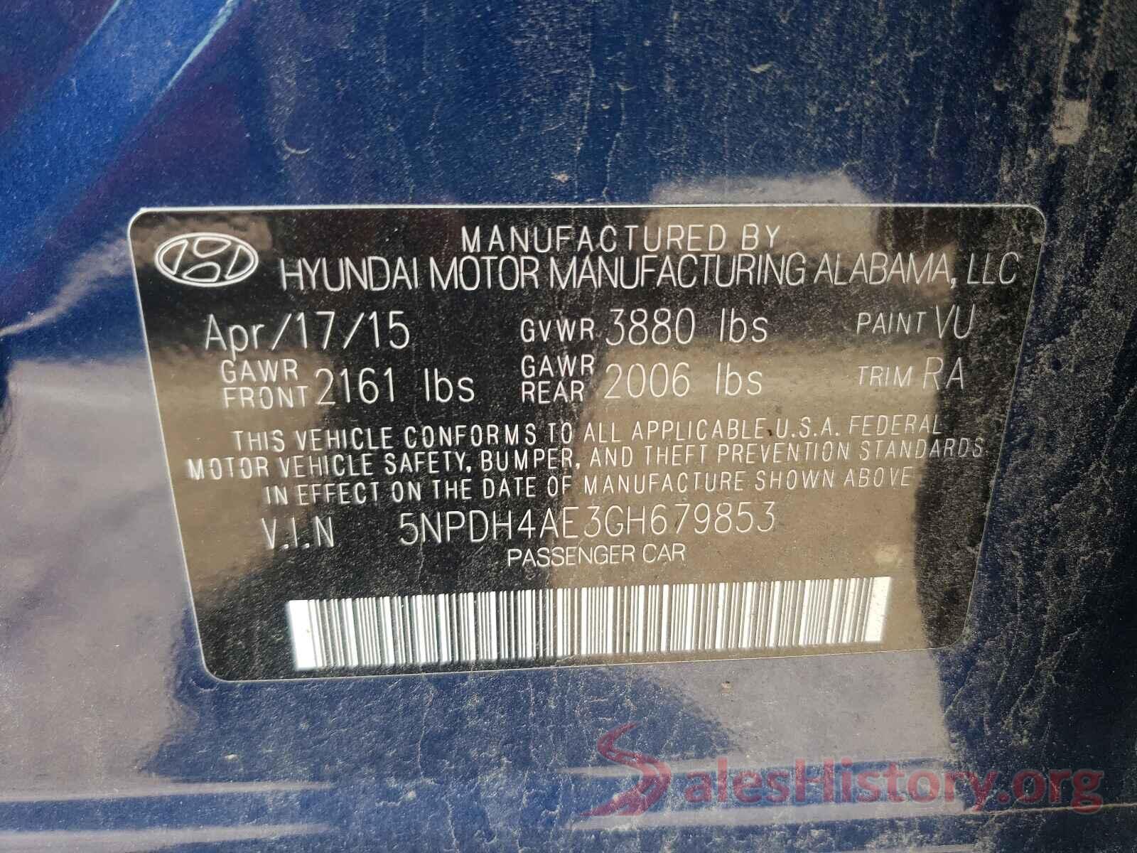 5NPDH4AE3GH679853 2016 HYUNDAI ELANTRA