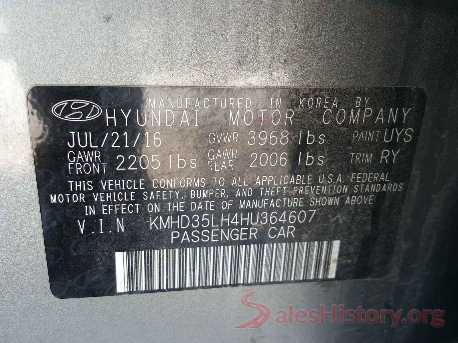 KMHD35LH4HU364607 2017 HYUNDAI ELANTRA