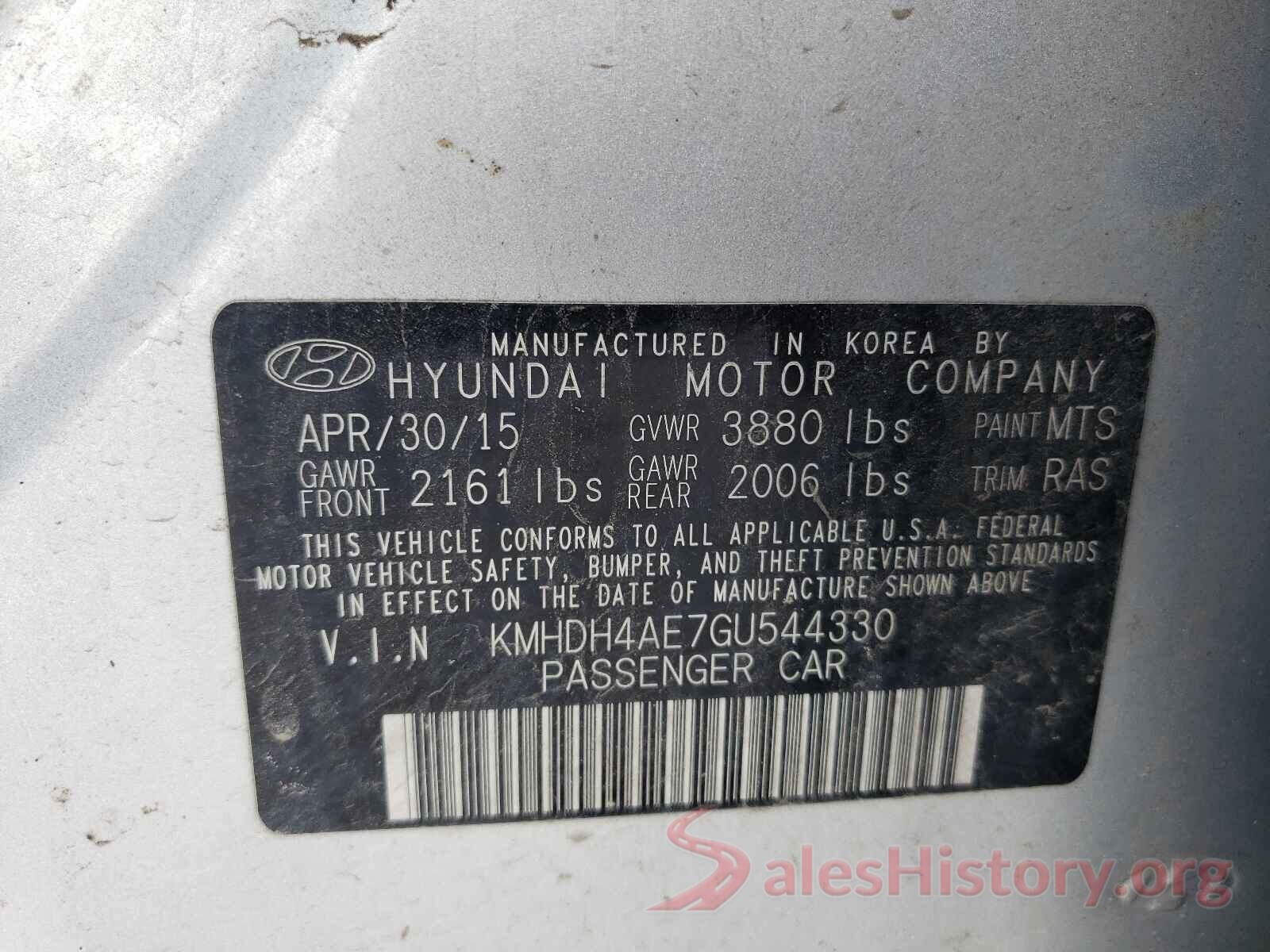 KMHDH4AE7GU544330 2016 HYUNDAI ELANTRA