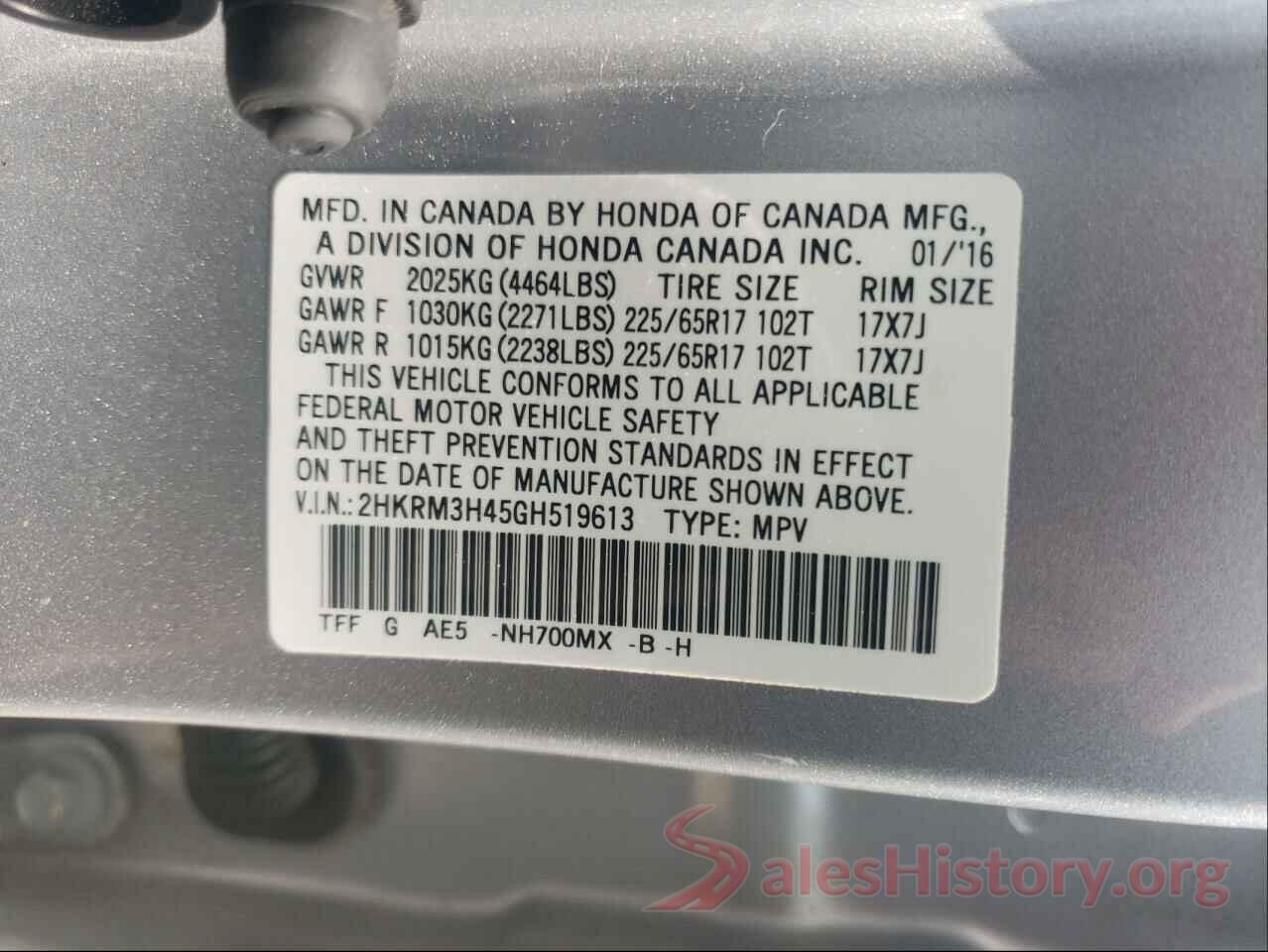 2HKRM3H45GH519613 2016 HONDA CRV