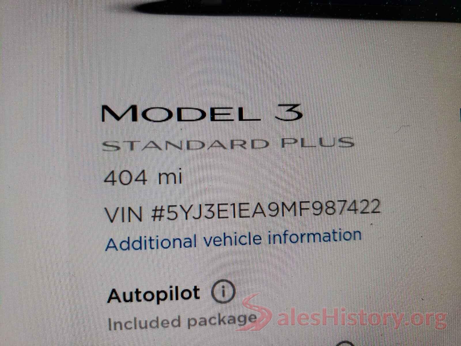 5YJ3E1EA9MF987422 2021 TESLA MODEL 3