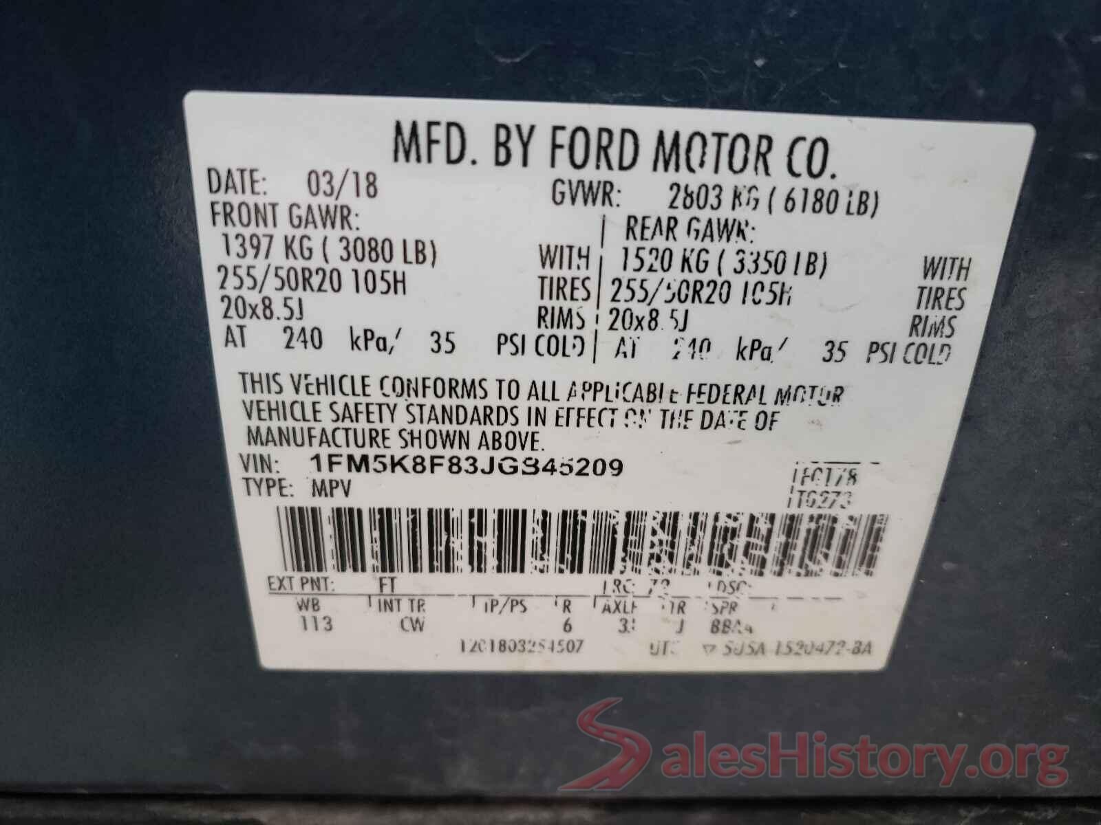 1FM5K8F83JGB45209 2018 FORD EXPLORER