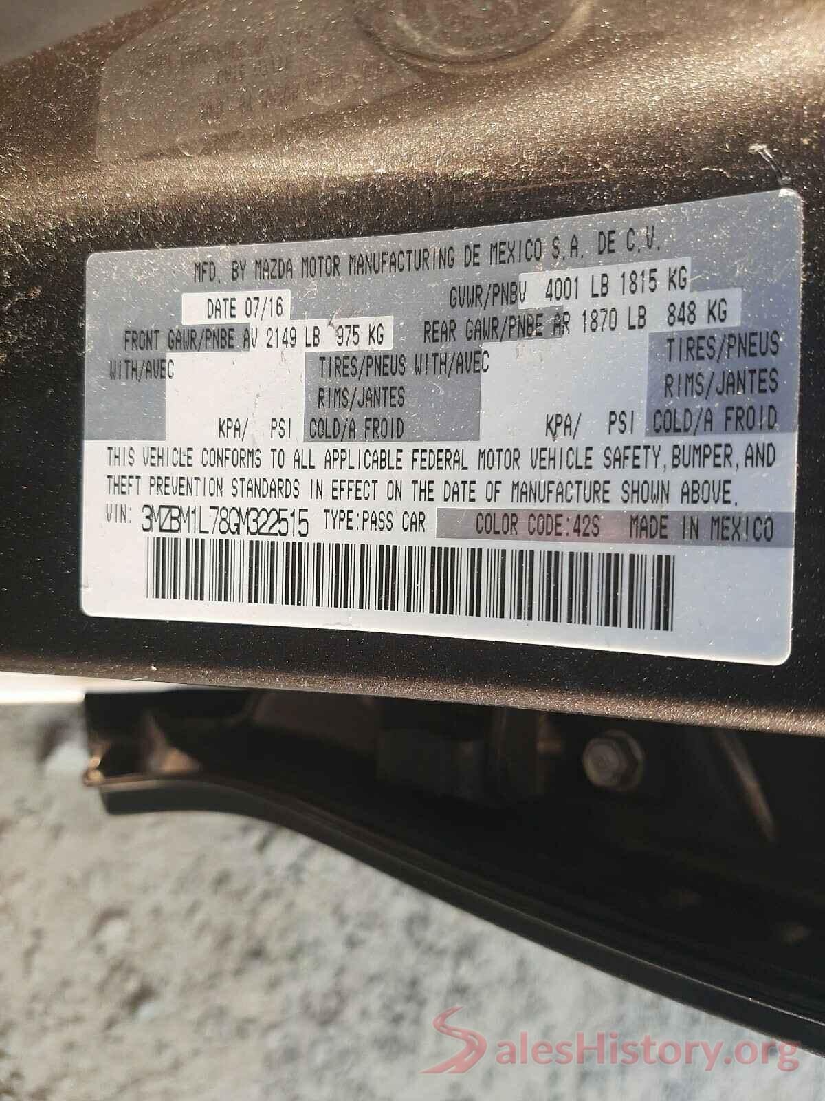 3MZBM1L78GM322515 2016 MAZDA 3