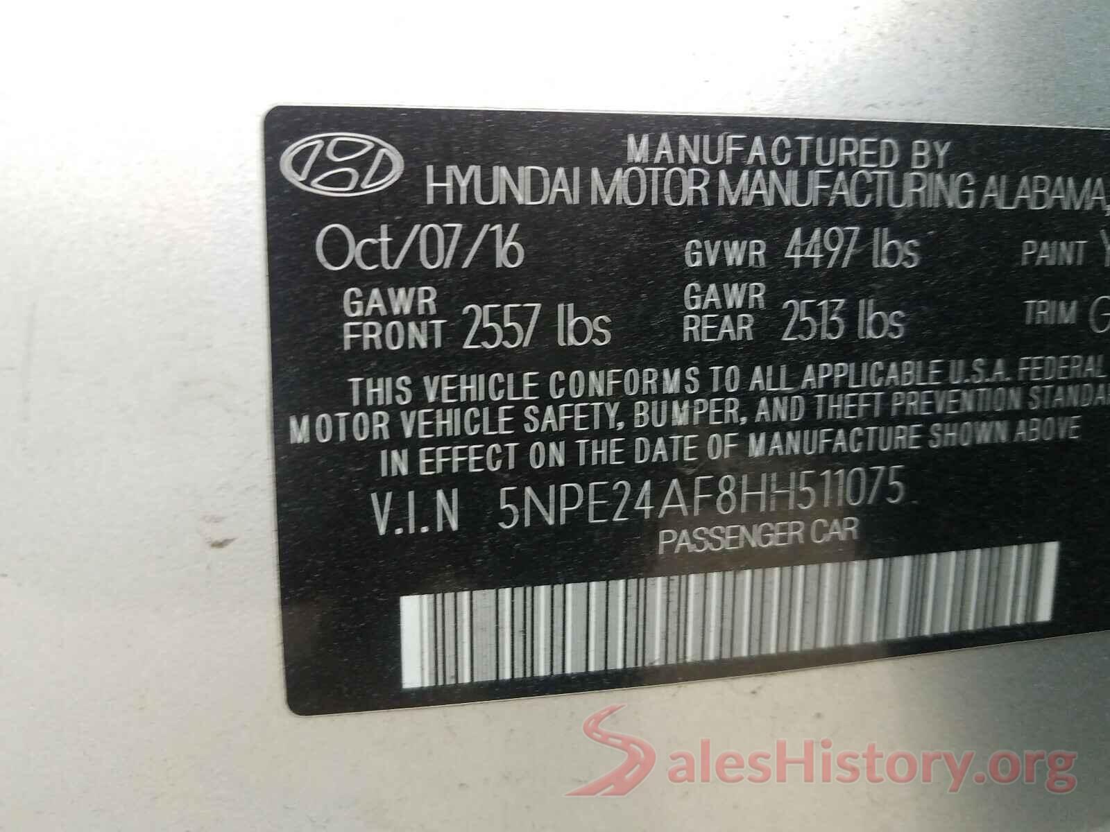 5NPE24AF8HH511075 2017 HYUNDAI SONATA