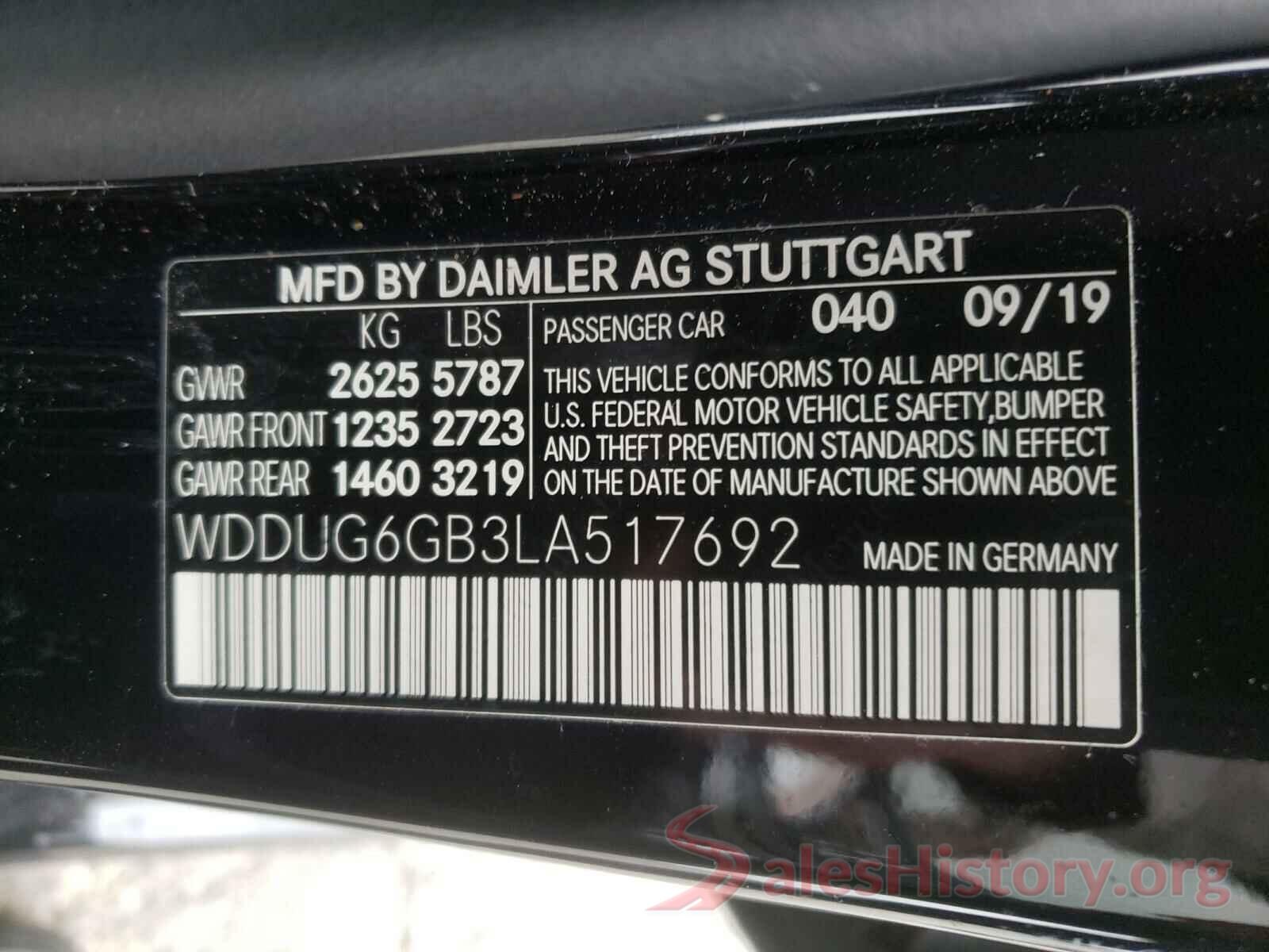 WDDUG6GB3LA517692 2020 MERCEDES-BENZ S CLASS