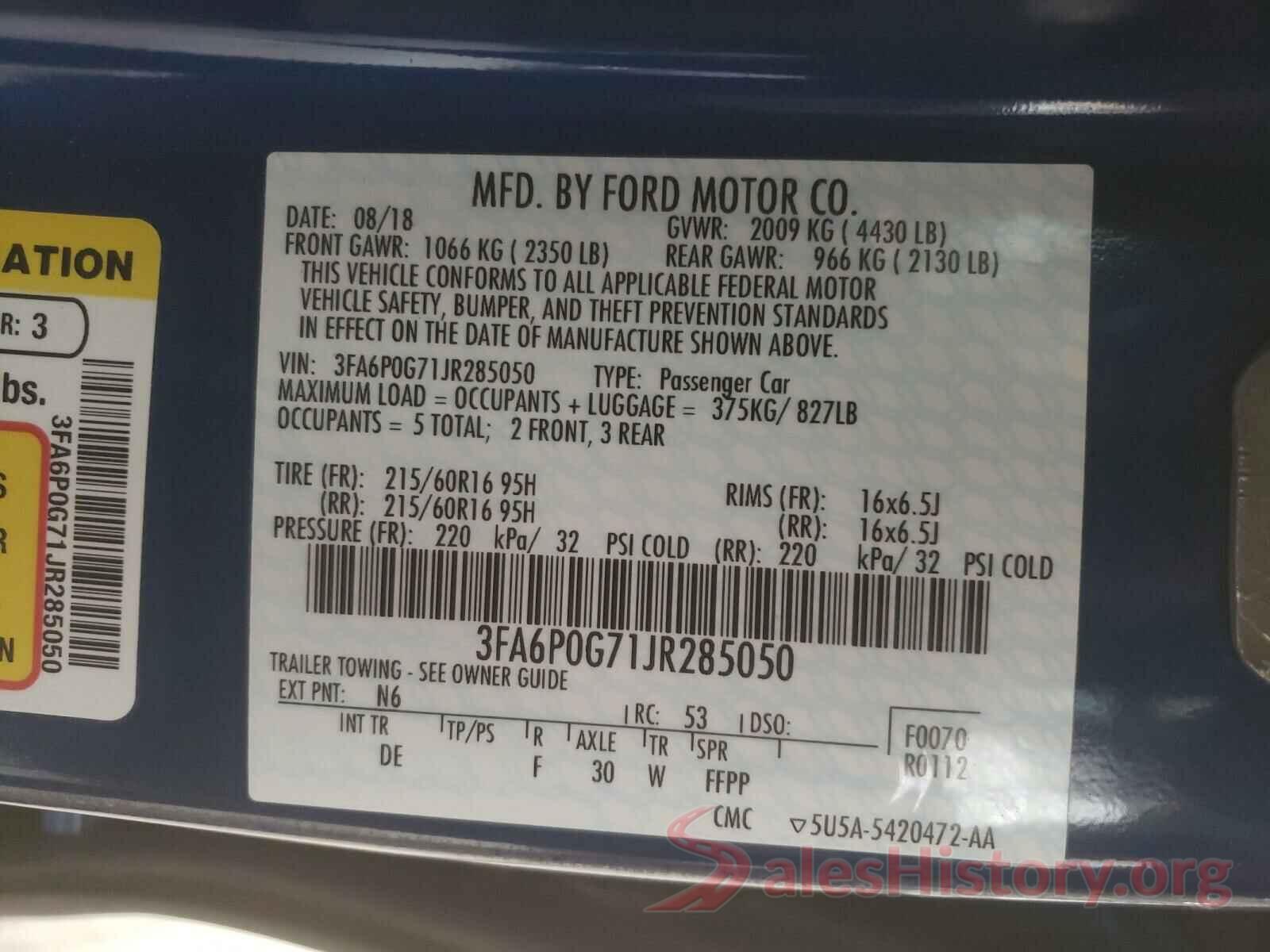 3FA6P0G71JR285050 2018 FORD FUSION