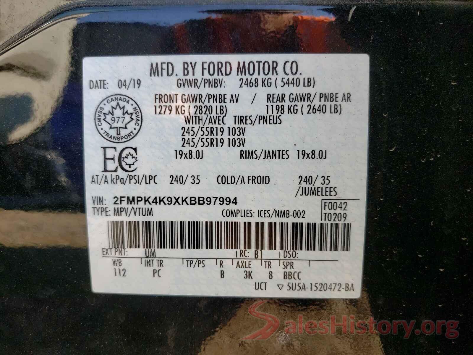 2FMPK4K9XKBB97994 2019 FORD EDGE