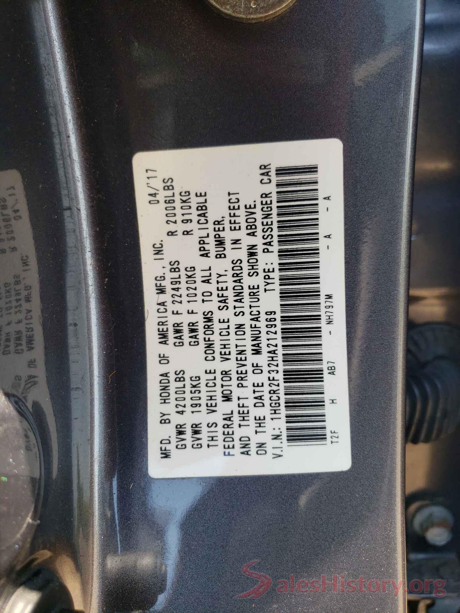 1HGCR2F32HA212969 2017 HONDA ACCORD